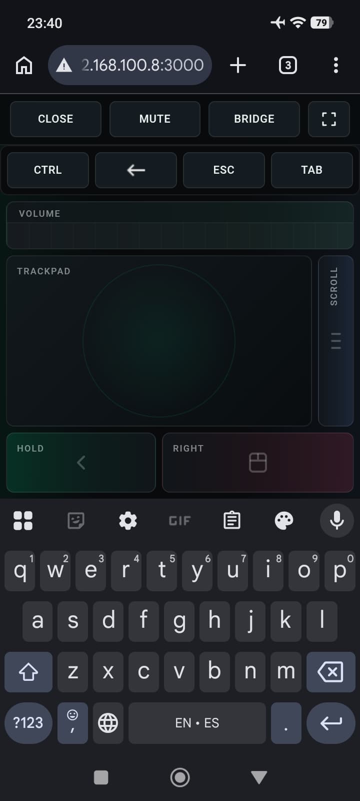 Linka mobile controller open above a phone keyboard